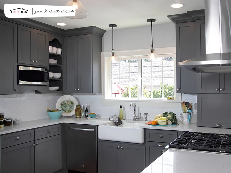 بهترین رنگ کابینت نئو کلاسیک طوسی تیره 