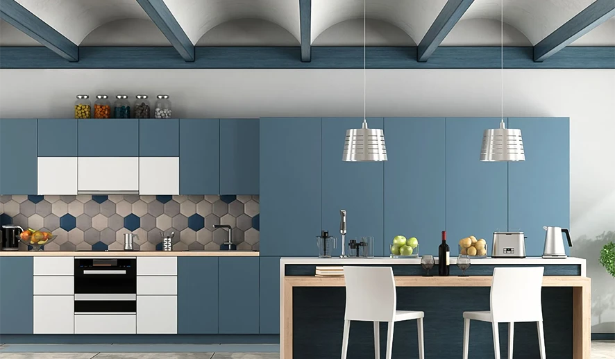 ترکیب رنگ کابینت آبی و سفید
