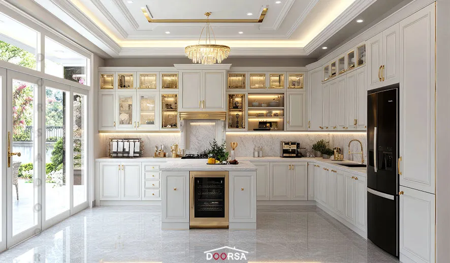 کابینت سفید طلایی سبک کلاسیک